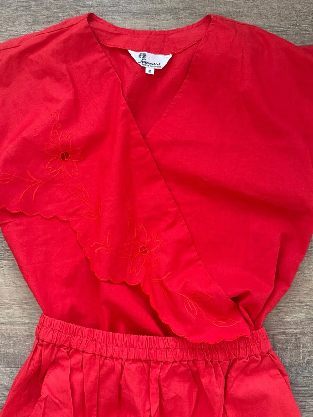 Vintage 70s 80s Splendid Red Cotton Embroidered 2 Piece Matching Skirt Set M